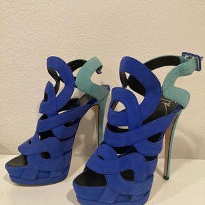 Zanotti TwoToned Blue Suede Platform Stiletto 37